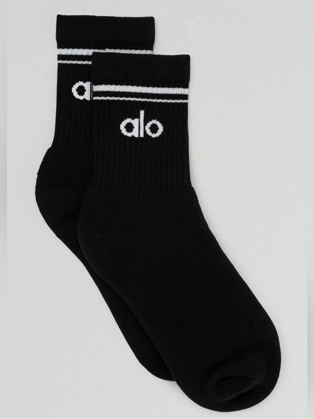ALO Yoga Black Unisex Half - Crew Socks with White Logo Stripe
